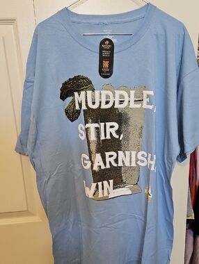Light Blue Cocktail Graphic Tee - "Muddle, Stir, Garnish, Win"